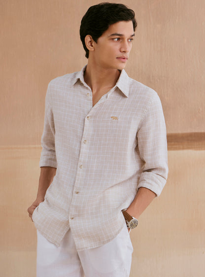 Pearl Beige Check Linen Shirt
