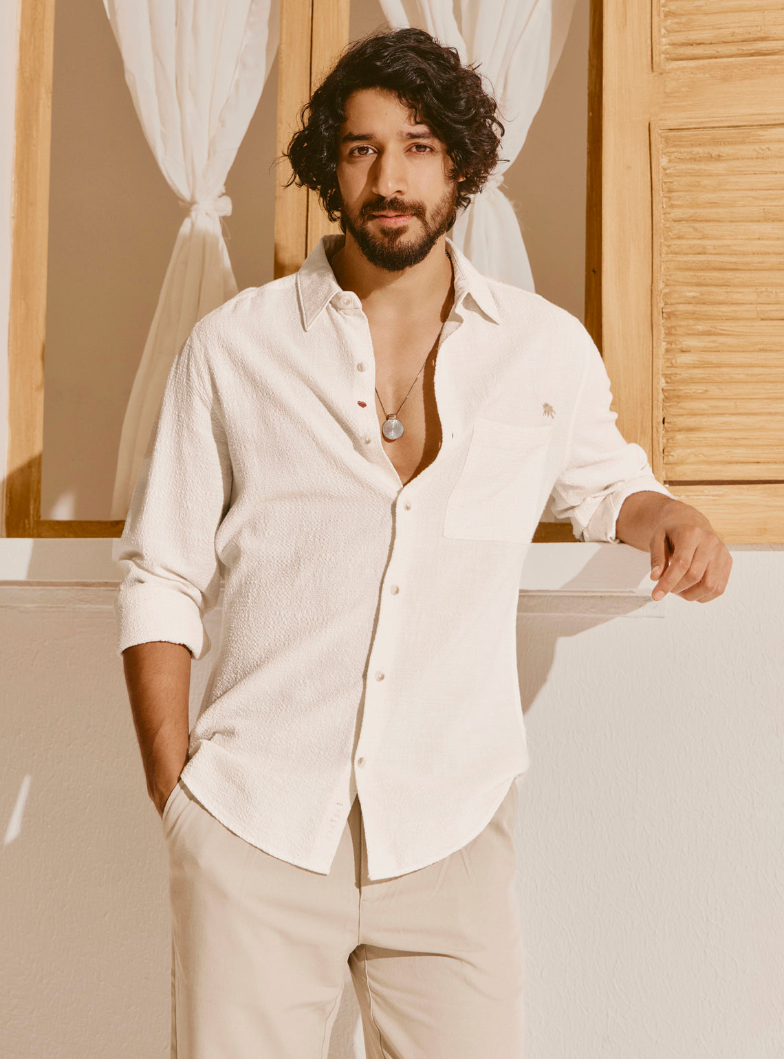 Rhodes Off-White Cotton Viscose Shirt