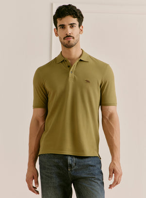 Matcha Olive Cotton Stretch Pique Polo