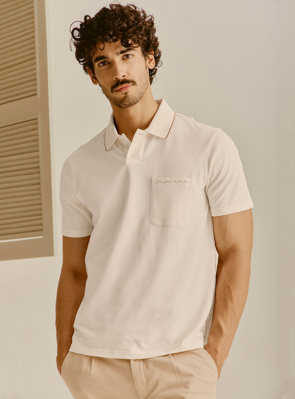 Positano White Cotton Lycra Polo