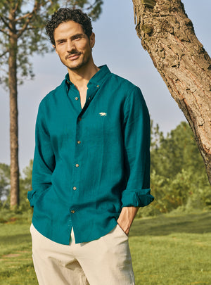 Serpentine Teal European Linen Shirt