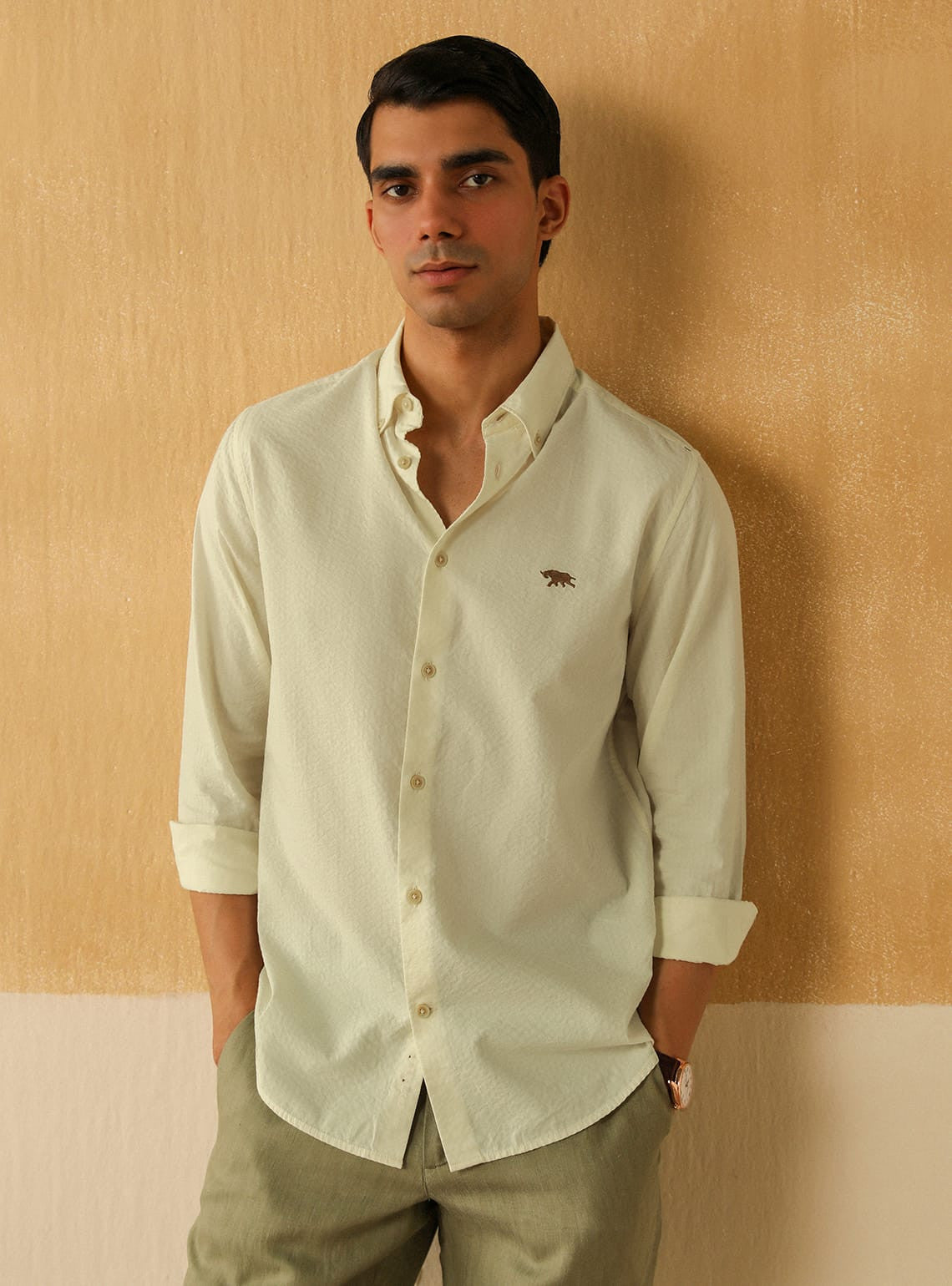 Tallow White Seersucker Shirt