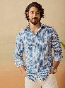 Ink Stripe Cotton Poplin Print Shirt