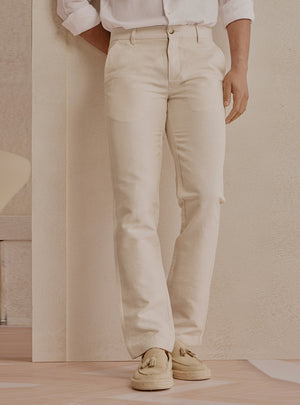 Dune Beige Linen Stripe Trousers