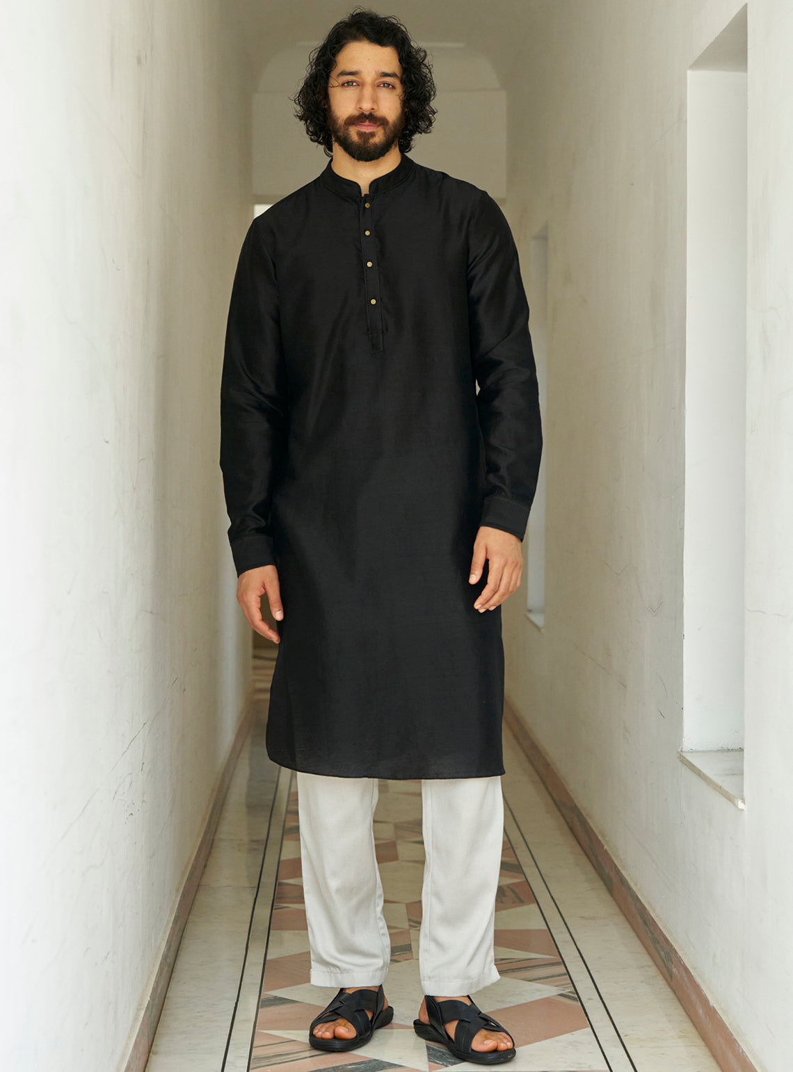 Koyal Black Cotton Silk Kurta