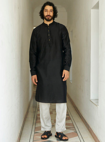 Koyal Black Cotton Silk Kurta