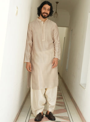 Manh Beige Cotton Silk Kurta