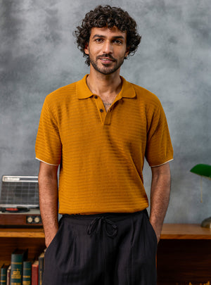 Playmaker Orange Textured Cotton Polo