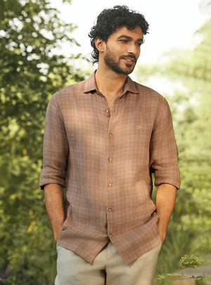 Cove Brown European Linen Check Shirt