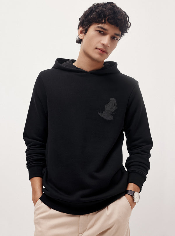 Vulcan Black Cotton Blend Hoodie