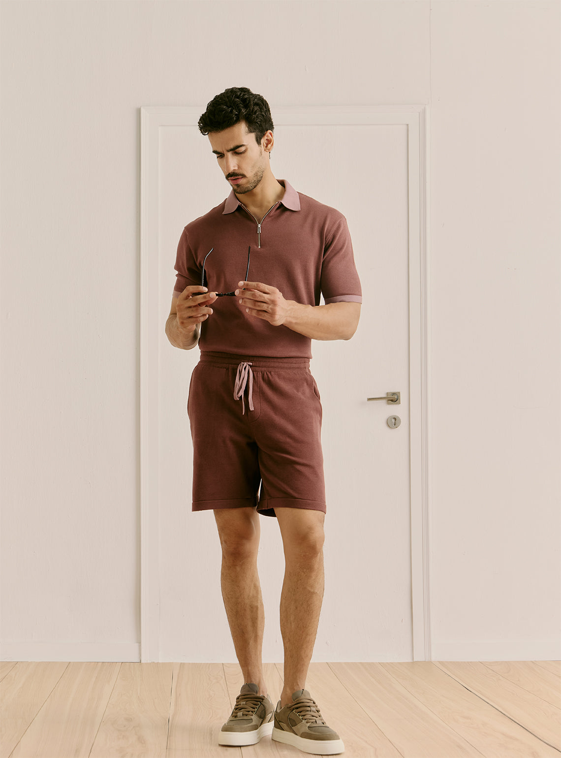 Luxe Burgundy Flat Knit Relaxed Shorts