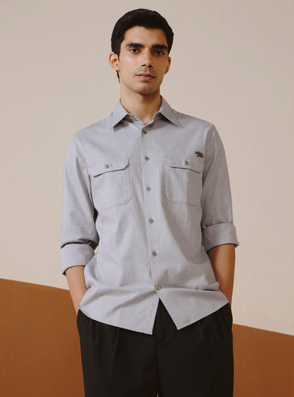 Bombay Gray Cotton Lycra Melange Shirt