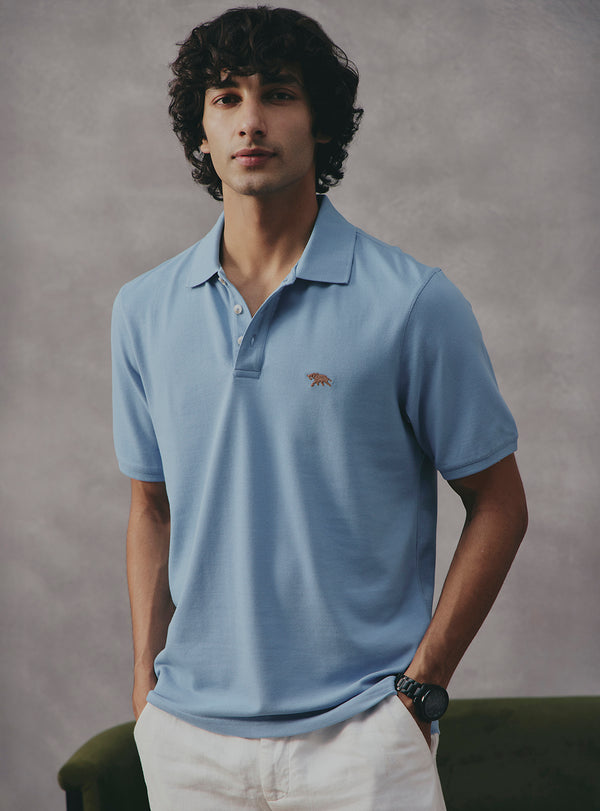 Blueberry Blue Cotton Blend Polo