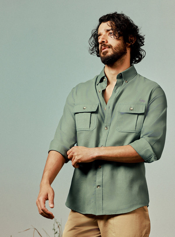 Wilderness Green Cotton Twill Shirt