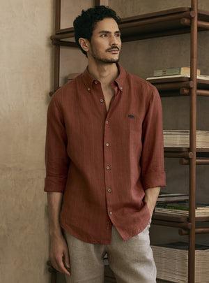 Flare Red European Linen Stripe Shirt