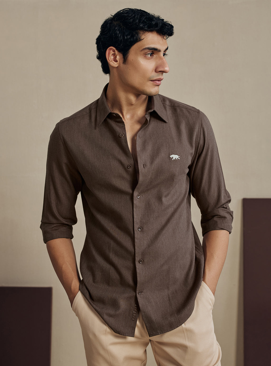 Walnut Brown Melange Cotton Shirt