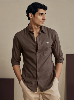 Walnut Brown Melange Cotton Shirt