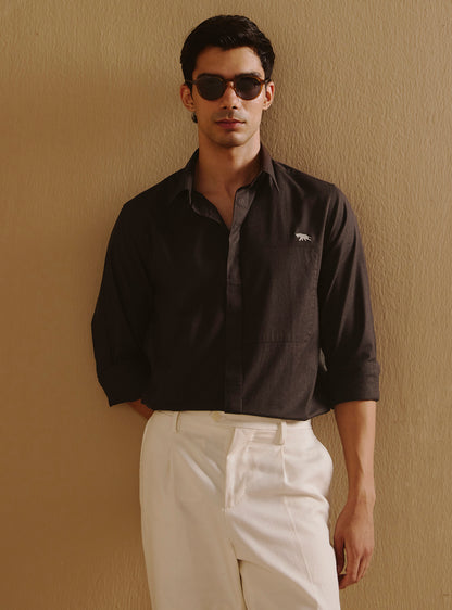 Wood Brown Cotton Lycra Melange Shirt