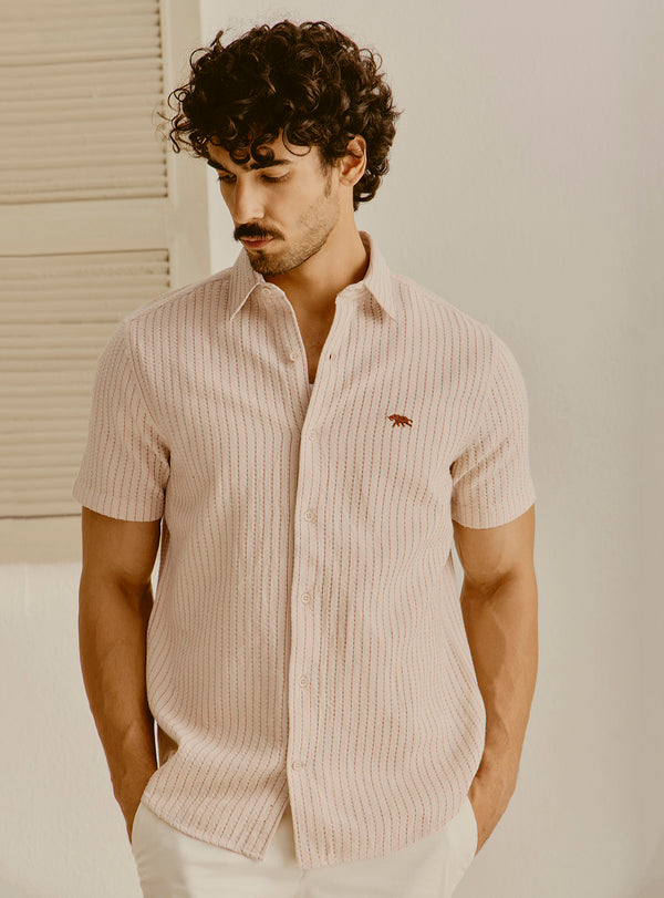 Corfu Beige Cotton Stripe Shirt