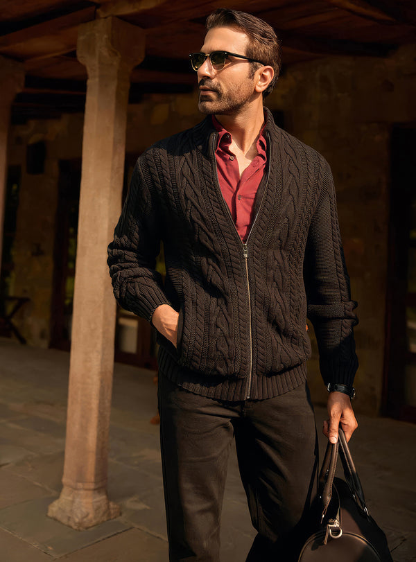 Void Black Cotton Cardigan