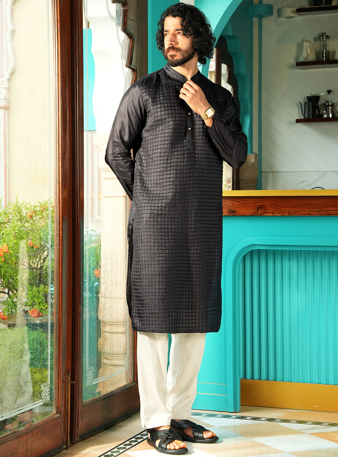 Kaal Black Bangalore Silk Kurta