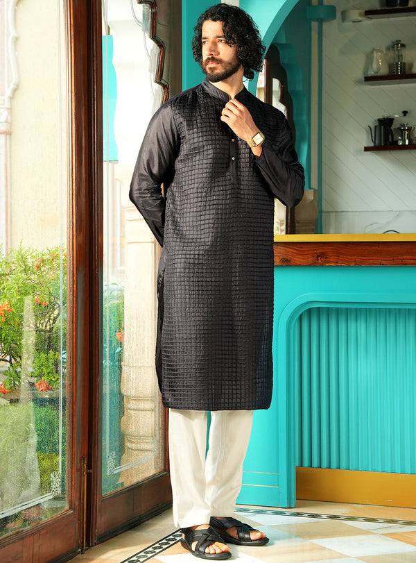 Kaal Black Bangalore Silk Kurta