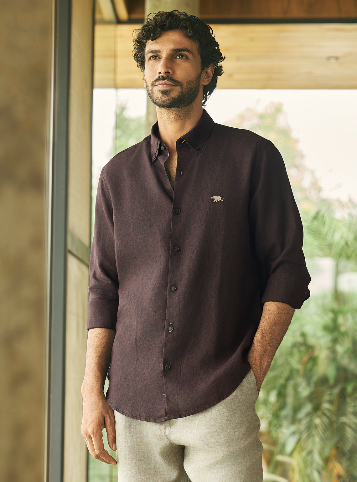 Deep Brown European Linen Shirt