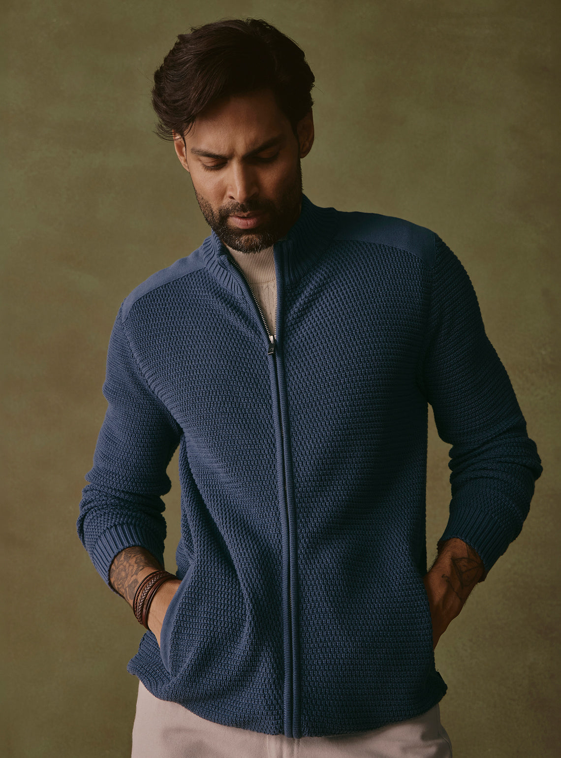 Coastal Blue Cotton Textured Bomber