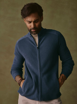 Coastal Blue Cotton Textured Bomber