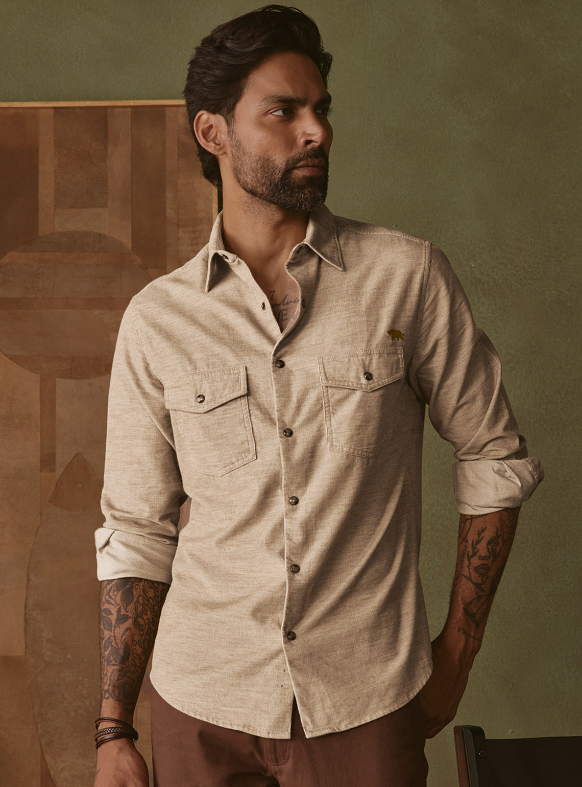 Sandstone Khaki Cotton Corduroy Shirt