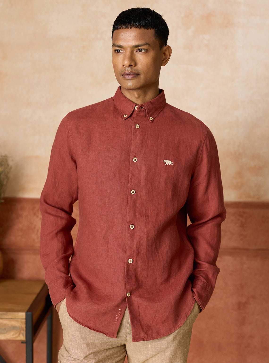 Coral Rust European Linen Shirt