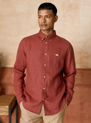 Coral Rust European Linen Shirt