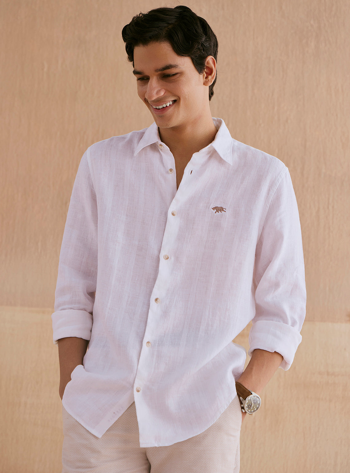 Martini White Linen Dobby Stripe Shirt