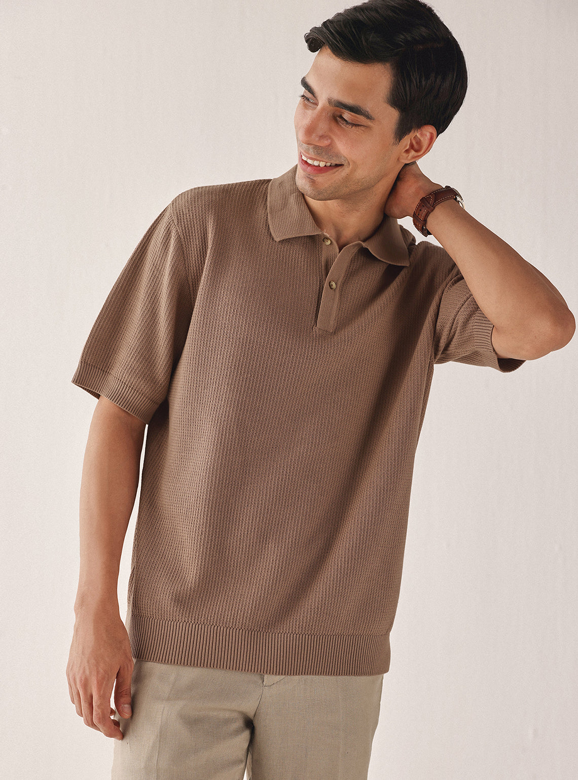 Roman Brown Cotton Textured Polo