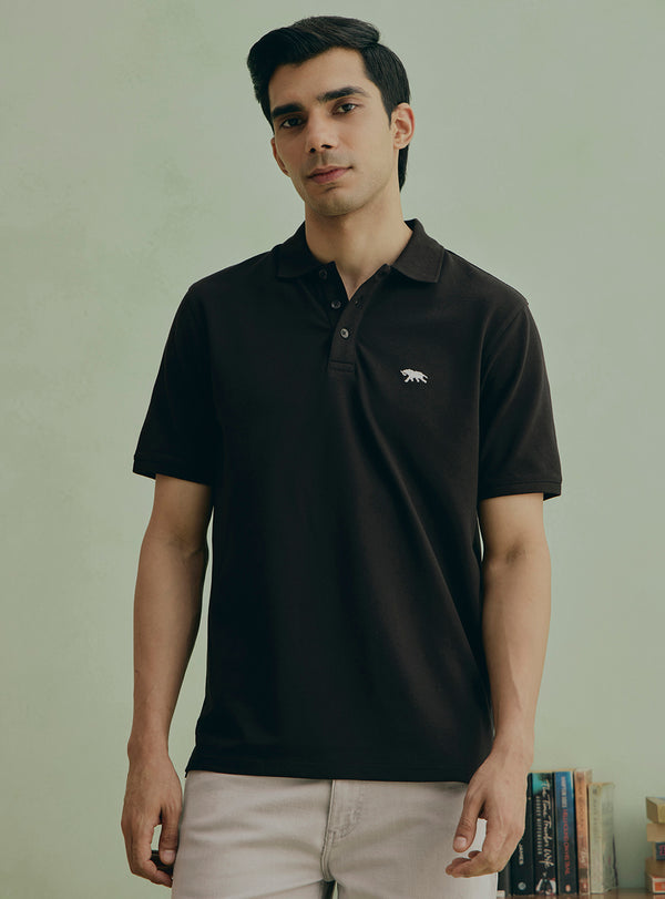 Indigoferra Black Cotton Pique Polo