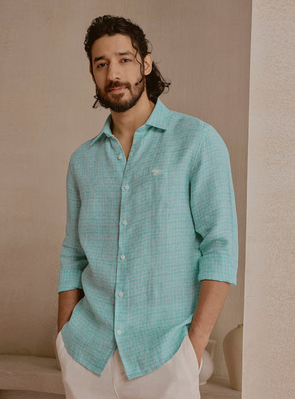 Lagoon Teal Linen Structure Shirt