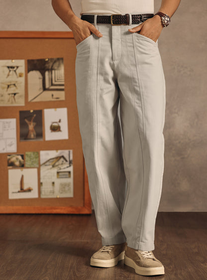 Ash Beige Cotton Canvas Trousers
