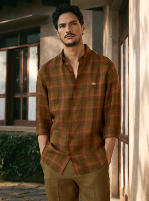 Truffle Brown European Linen Check Shirt