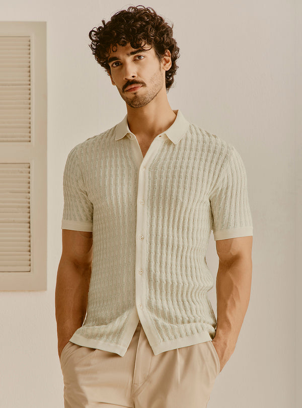 Cannes Off-White Cotton Knit Shirt
