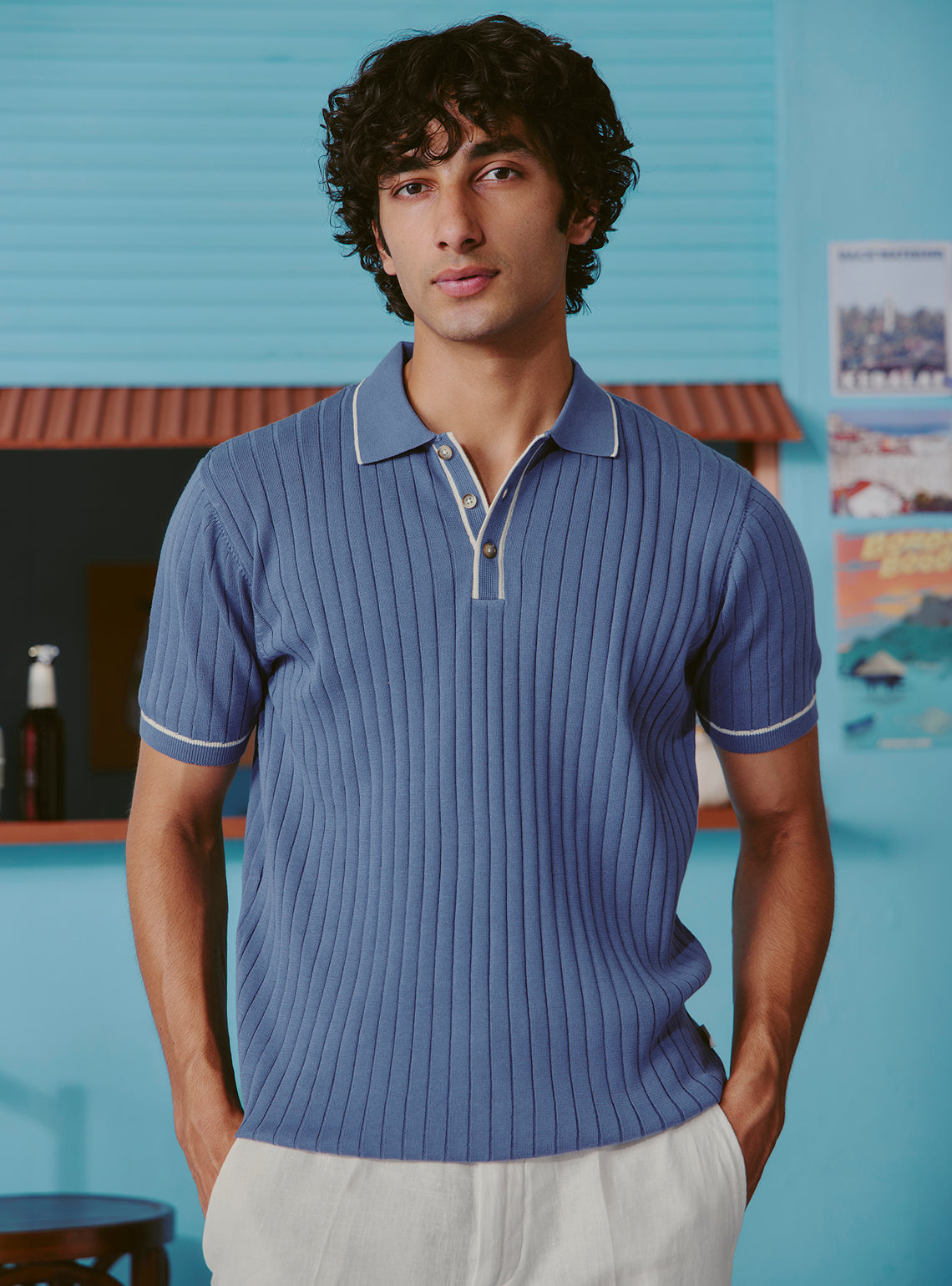 Hawaiian Blue Cotton Rib Polo