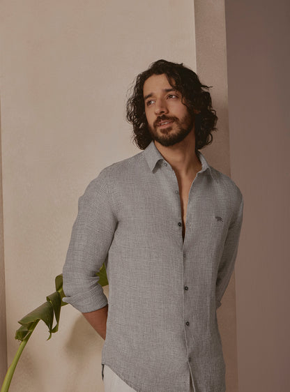 Mist Grey Linen Dobby Shirt