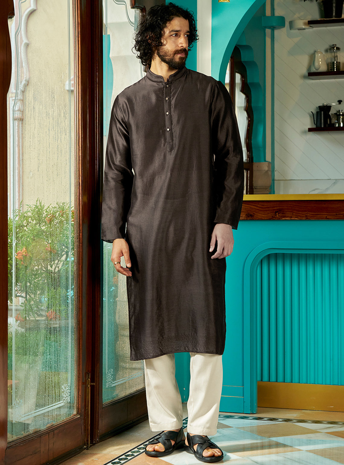 Rodh Brown Cotton Silk Kurta