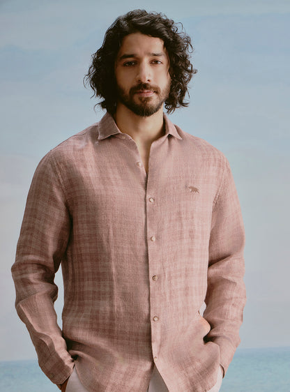 Cove Brown Linen Check Shirt