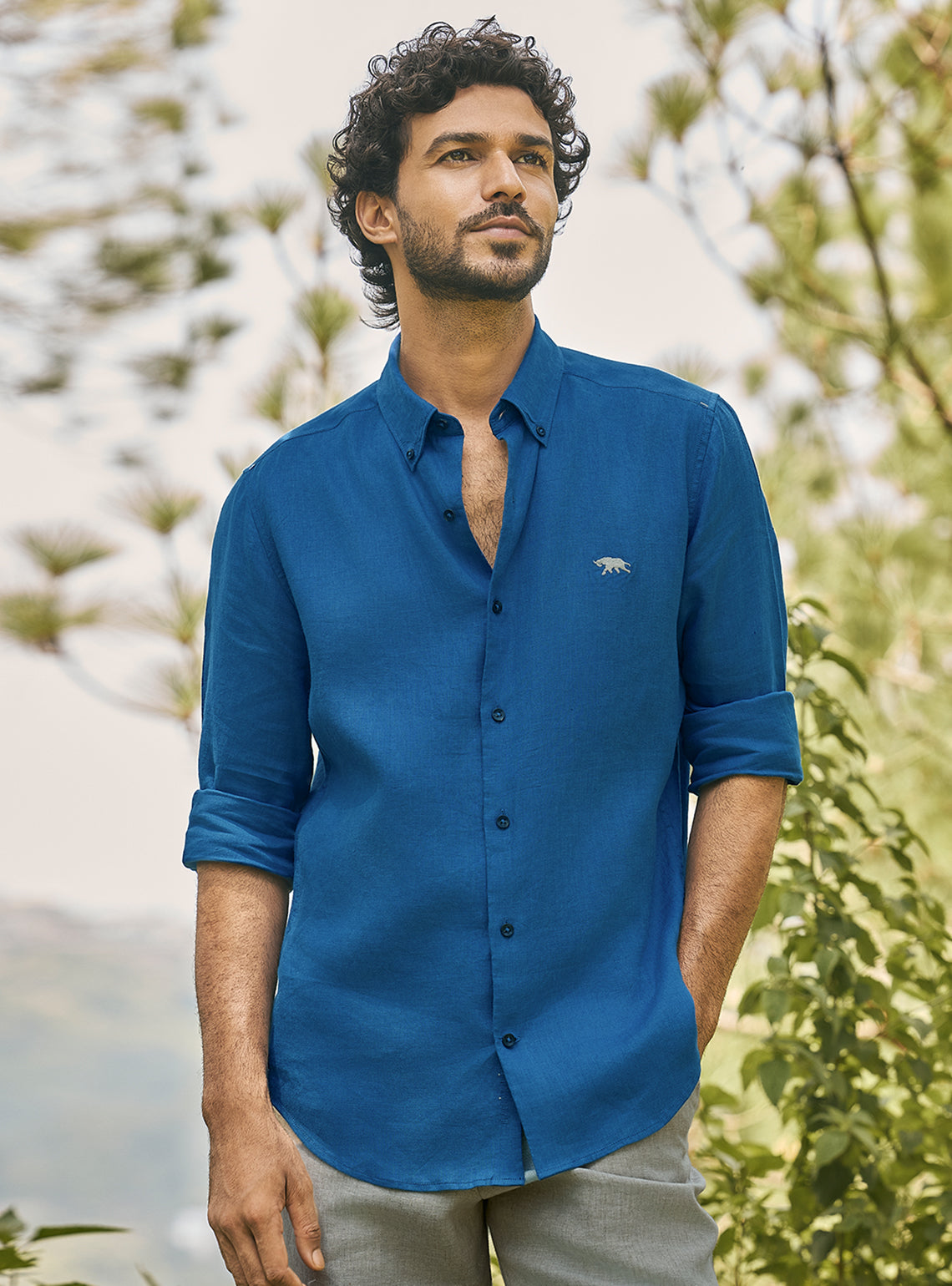 Keel Navy European Linen Shirt