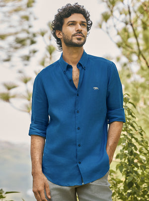 Keel Navy European Linen Shirt