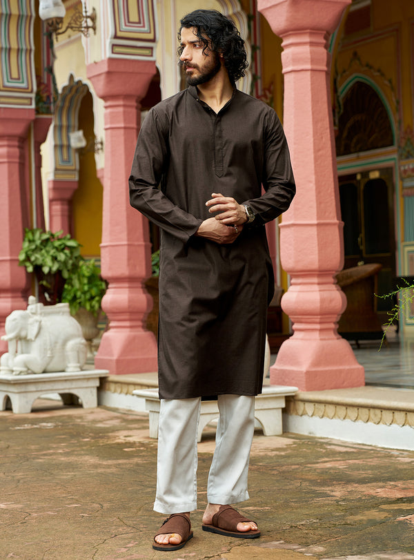 Dharti Brown Cotton Blend Melange Kurta