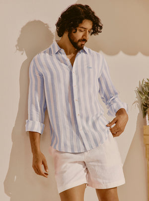 Valletta Blue Cotton Linen Shirt