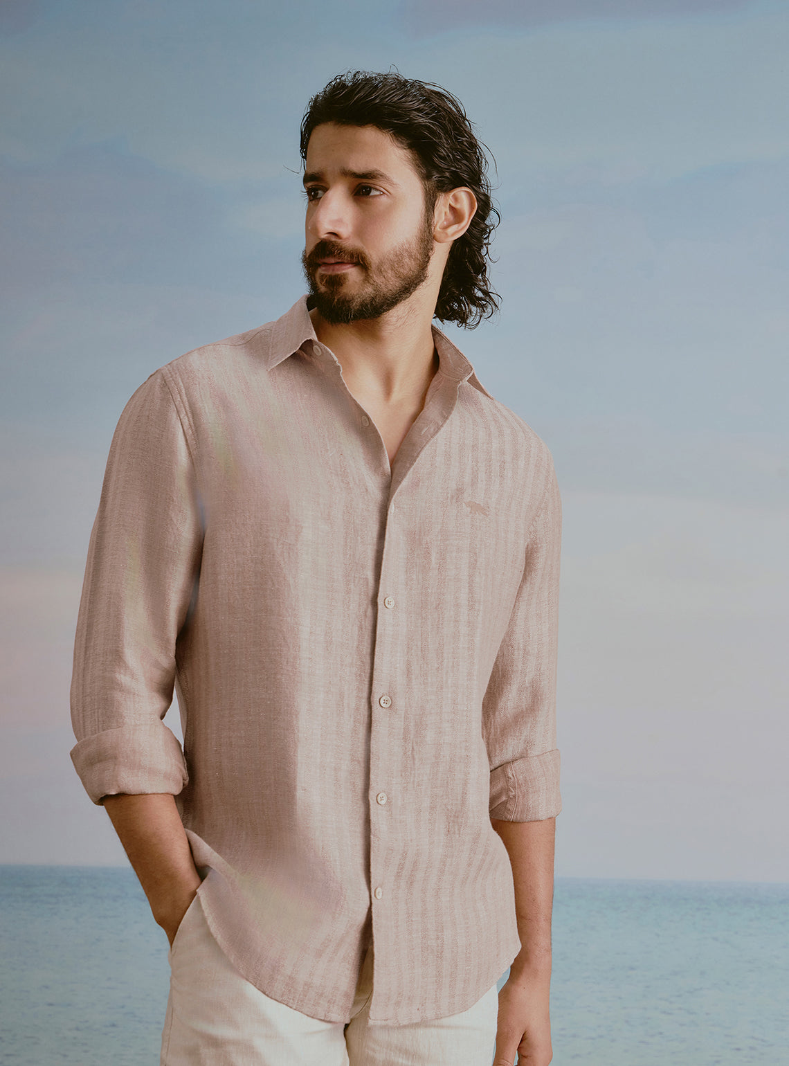 Drift Brown Linen Stripe Shirt