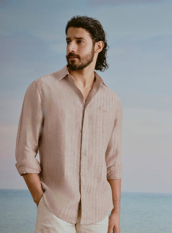 Drift Brown Linen Stripe Shirt