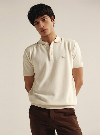 Almond White Moss Knit Polo